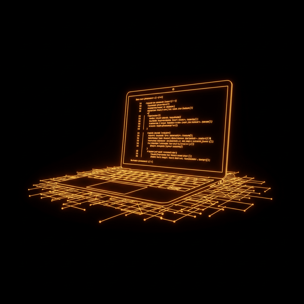 Immagine luminosa di laptop con codice e layout, che rappresenta lo sviluppo e l’ottimizzazione SEO durante la realizzazione di siti web.
