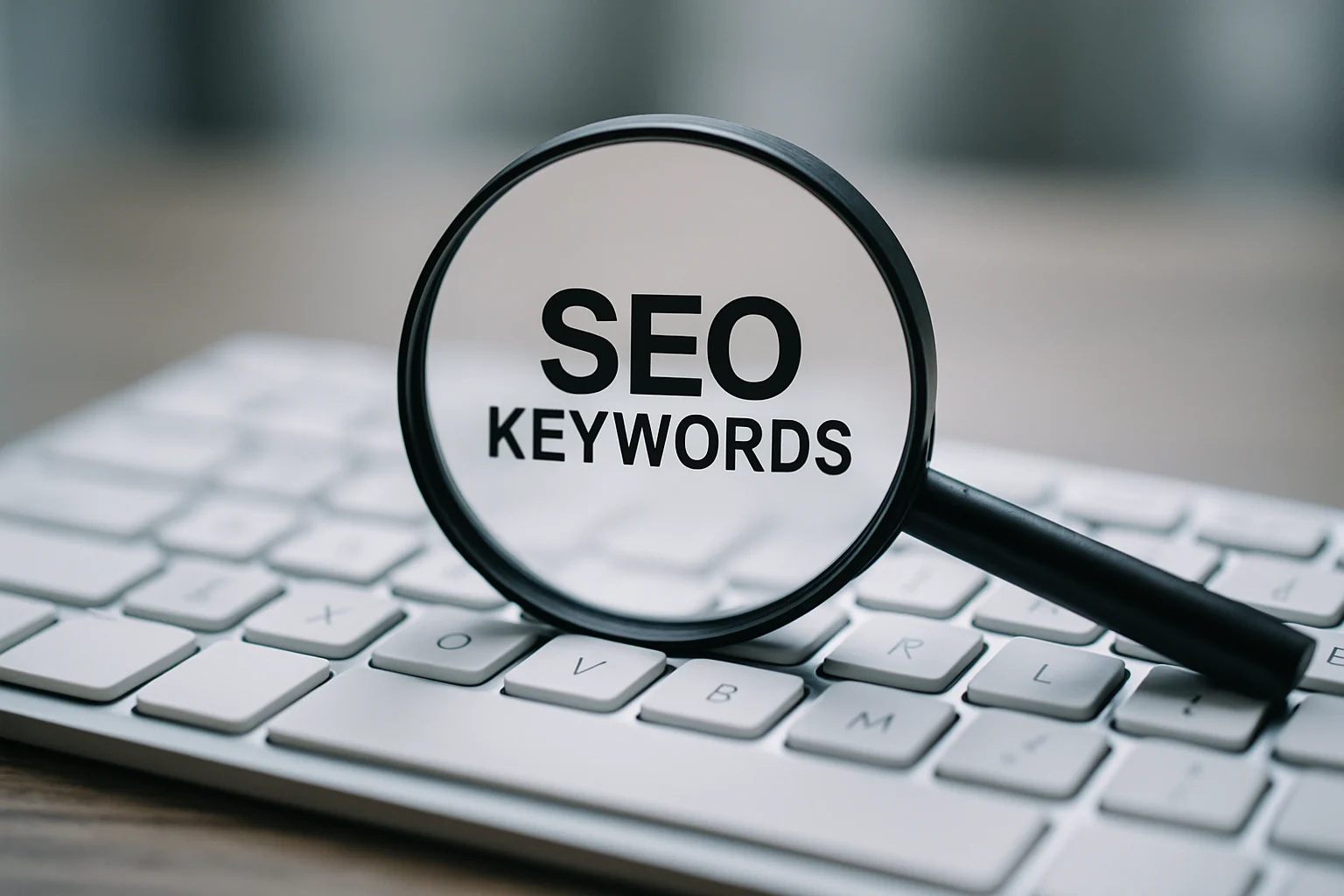 tastiera e lente d'ingrandimento con focus su SEO locale