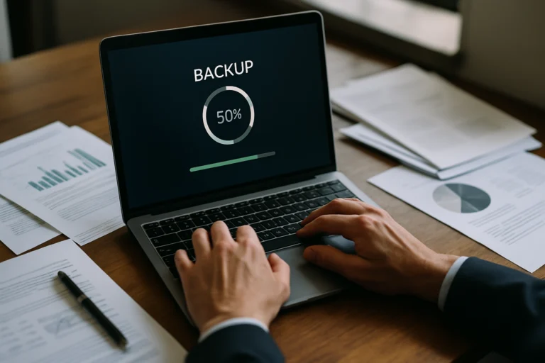 scrivania con backup del sito in corso