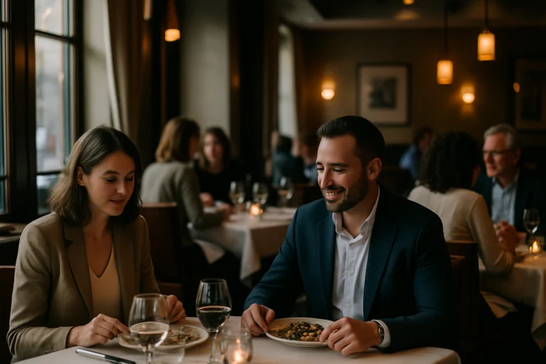 Elegante ristorante con clienti rilassati