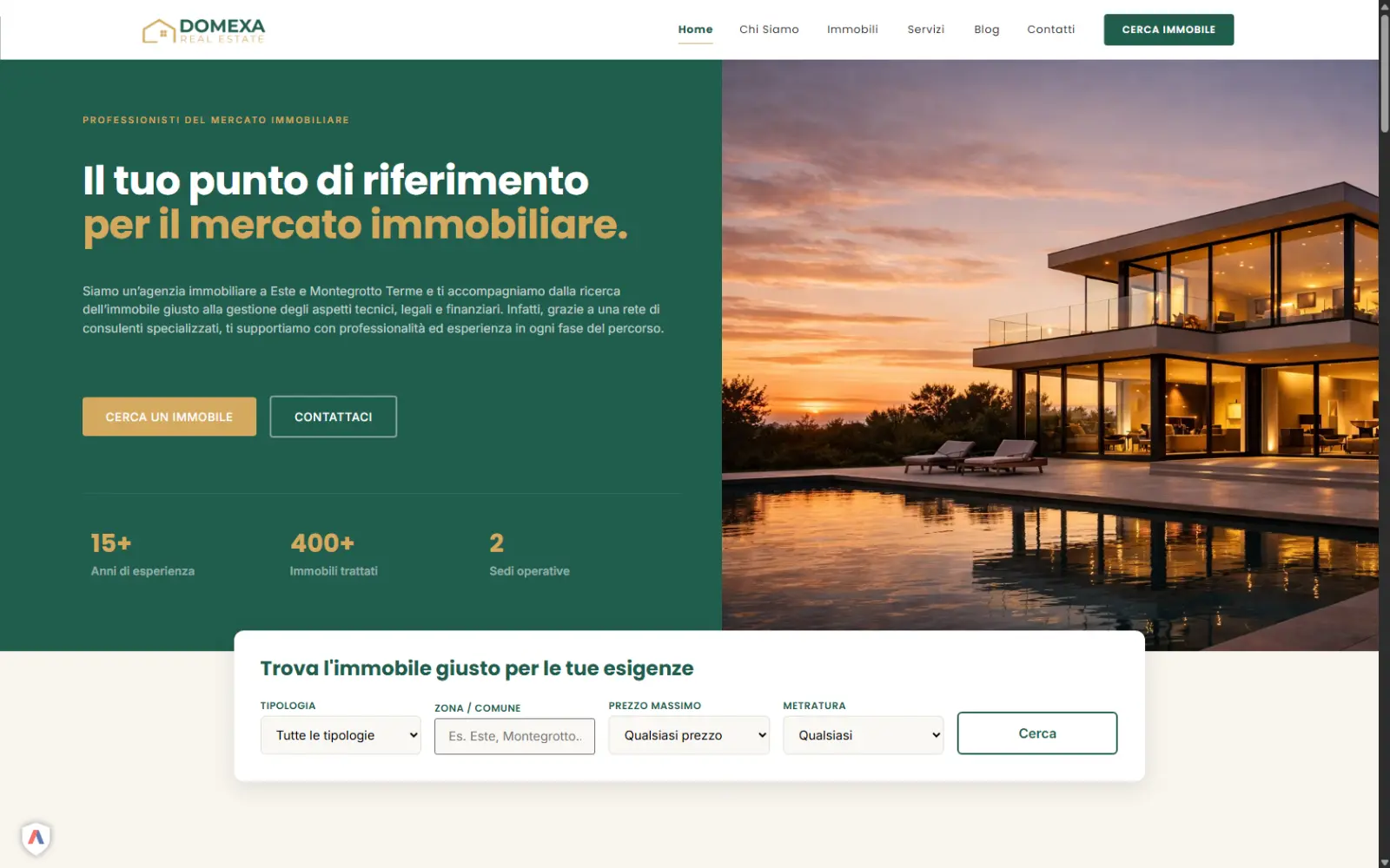 Sito web Domexa, agenzia immobiliare a Este e Montegrotto Terme Home page del sito di Domexa, agenzia immobiliare a Este e Montegrotto Terme