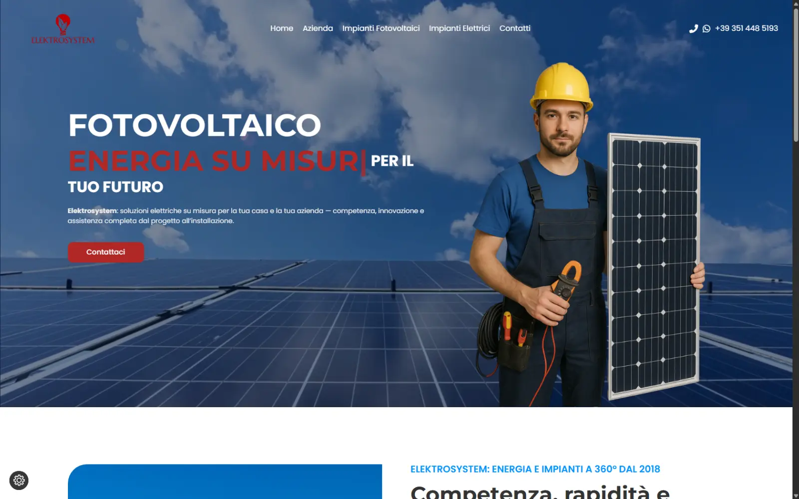Sito web Elektrosystem, impianti fotovoltaici a Este Home page del sito di Elektrosystem, impianti fotovoltaici ed elettrici a Este
