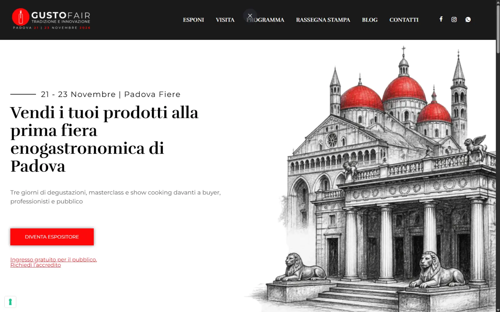 Home page del sito di Gusto Fair, fiera enogastronomica del food & drink a Padova Fiere